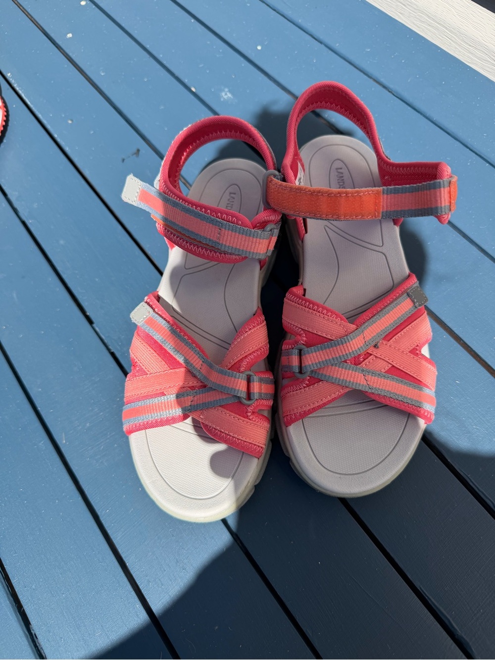 Lands' End Coral Pink Strappy Women’s  Sandals with Gray Accents